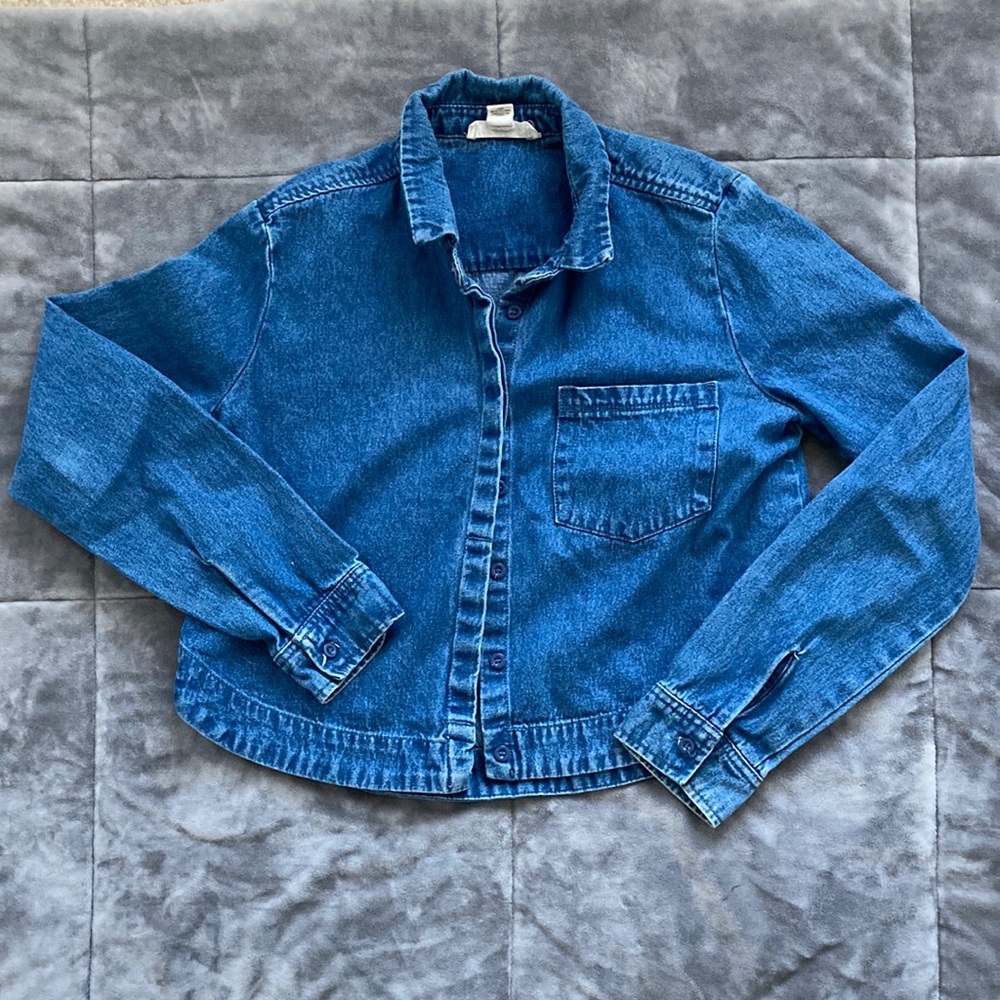Denim Collared Crop Long-sleeve